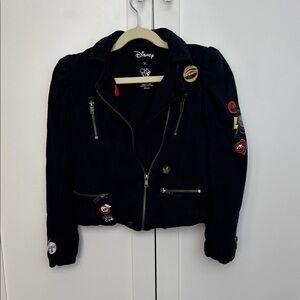 Disney x Chasor Girls' Black Motorcycle style Jacket with Fun Patches size 7